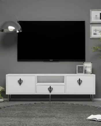 Komodë TV Skye Decor, 1311-DROP-32, e bardhë, e zezë, argjend