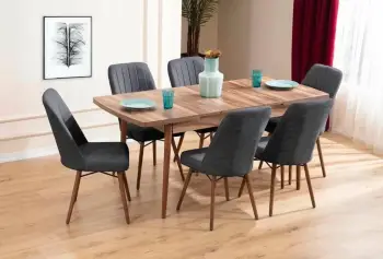 Tavolinë me karrige për ngrënie, set 7 pjesësh, ngjyrë antracit, Skye Decor, Lidyana