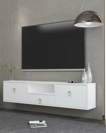 Komodë TV Skye Decor, 1303-DROP-1, e bardhë, e artë
