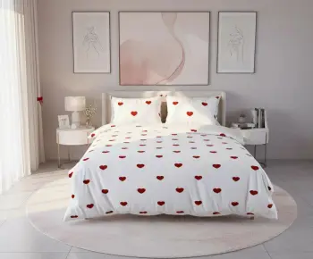 Set mbulesë për jorgan King, L'Essentiel Linge de Maison, e bardhë dhe e kuqe, 3 pjesë
