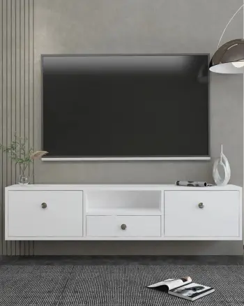 Komodë TV Skye Decor, 1301-DROP-1, e bardhë, argjend