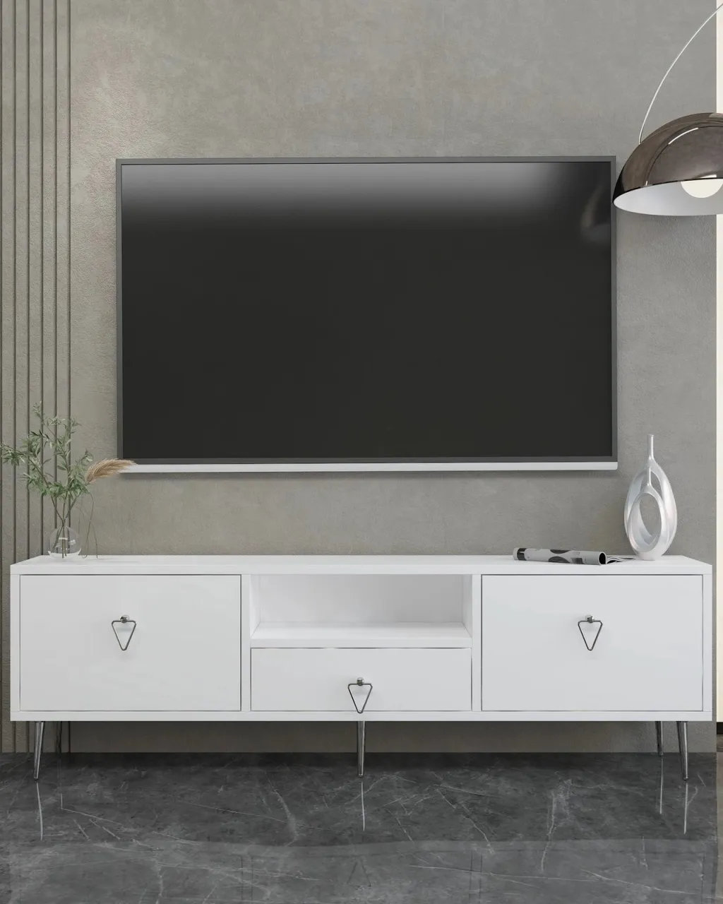 Komodë TV Skye Decor, 1306-DROP-1, e bardhë, argjend - 1