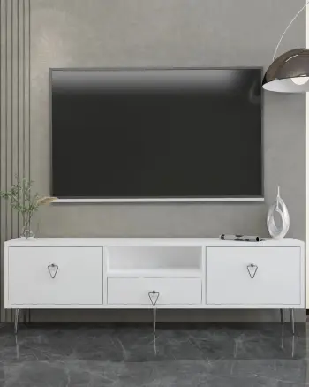 Komodë TV Skye Decor, 1306-DROP-1, e bardhë, argjend