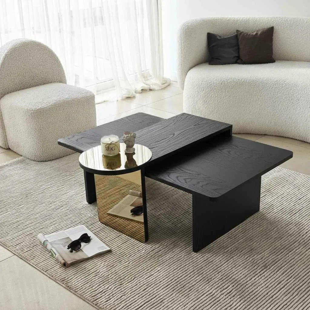 Set tavolinash të mbivendosura Skye Decor, Luna, ngjyrë e zezë-bronz, 2 copë - 1