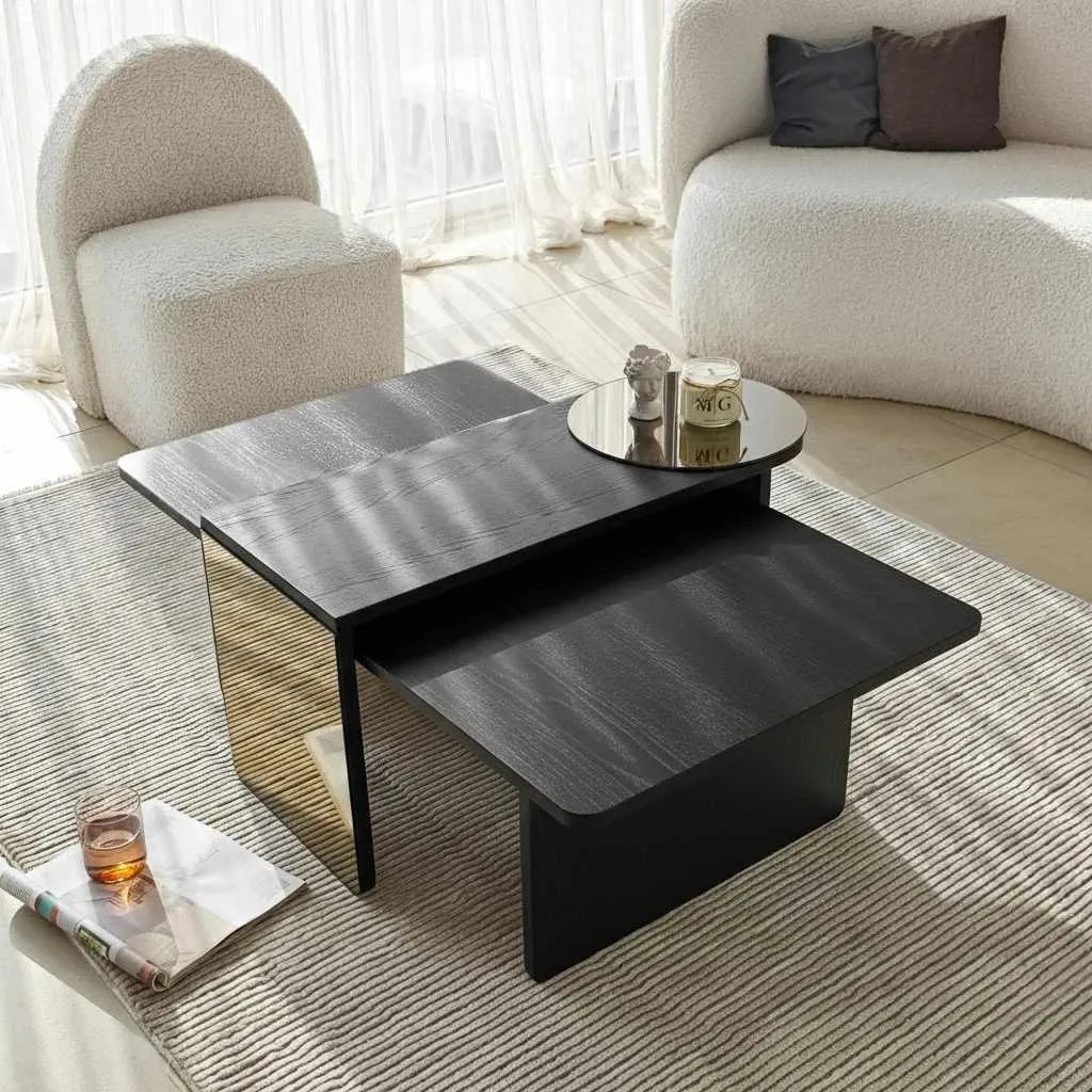 Set tavolinash të mbivendosura Skye Decor, Luna, ngjyrë e zezë-bronz, 2 copë - 6