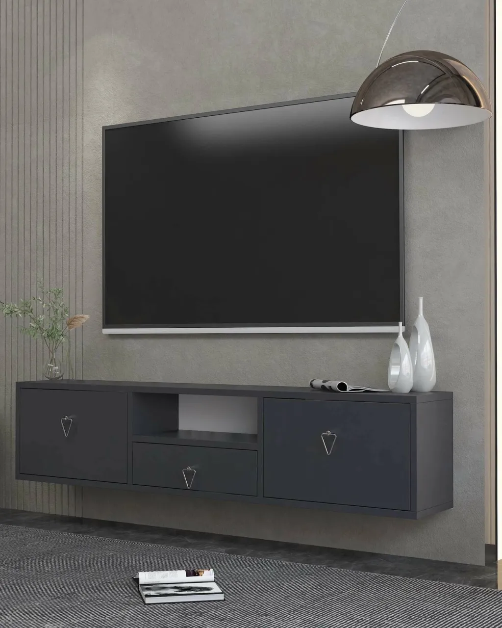 Komodë për TV Skye Decor, 1303-DROP-1, antracit, argjend - 1