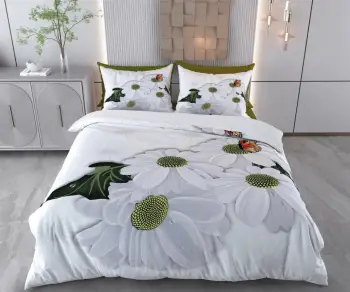 Set mbulesë për jorgan king size, L'Essentiel Linge de Maison, Daisy, e bardhë dhe e gjelbër