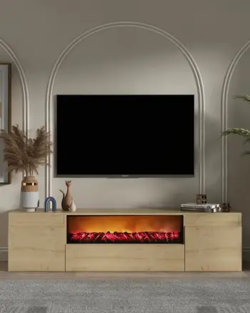 Komodë TV me oxhak dekorativ Elodi, ngjyrë lisi Sapphire Oak