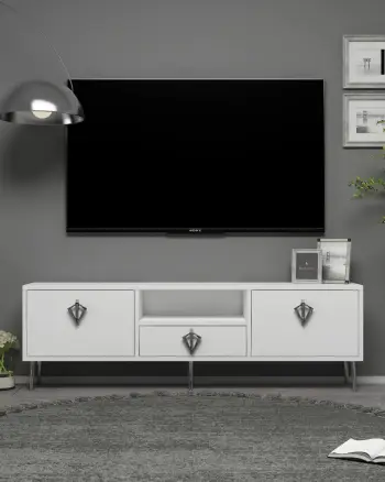 Komodë TV Skye Decor, 1313-DROP-32, e bardhë, argjend