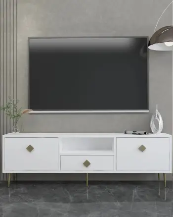 Komodë për TV Skye Decor, 1308-DROP-1, e bardhë, e artë