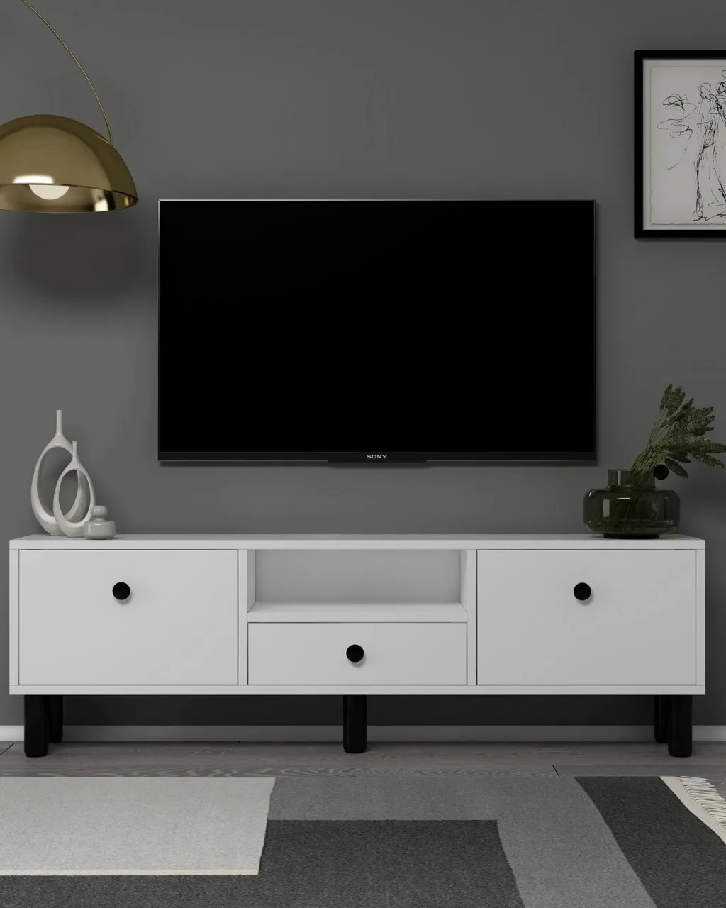 Komodë TV Skye Decor, 1310-DROP-1, e bardhë, e zezë - 1