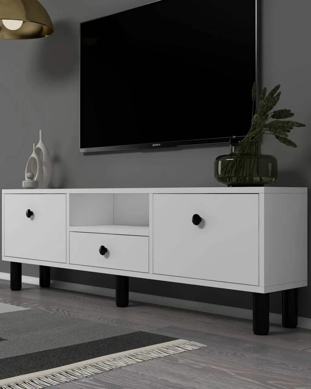 Komodë TV Skye Decor, 1310-DROP-1, e bardhë, e zezë - 2