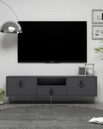 Komodë TV Skye Decor, 1311-DROP-32, antracit, e zezë, argjend