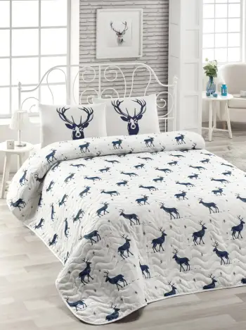 Set mbulesë dysheku dopio, L'Essentiel Linge de Maison, geyik, ngjyrë kaltër e errët