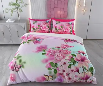 Set mbulesë për jorgan dopio, L'Essentiel Linge de Maison, Begona, e bardhë/rozë/jeshile