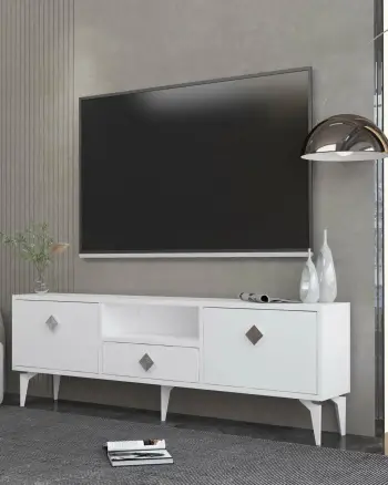 Komodë TV Skye Decor, 1304-DROP-1, e bardhë, argjend