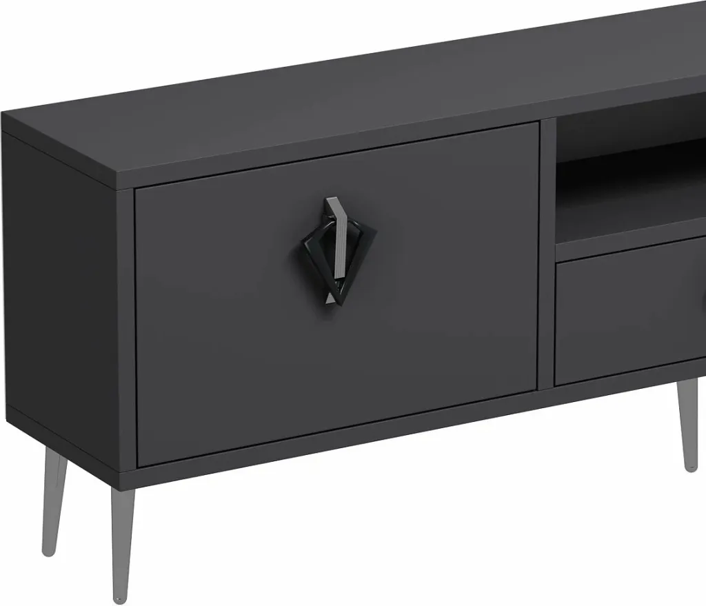 Komodë televizori Skye Decor, 1312-DROP-32, antracit, e zezë, argjend - 5