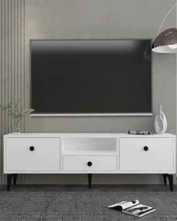Komodë për TV Skye Decor, 1300-DROP-1, e bardhë, e zezë
