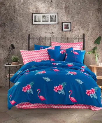 Set mbulesash për dyshek dopio Ranforce, L'Essentiel Linge de Maison, Flemenco - Parliement, ngjyrë blu sax, rozë, e gjelbër