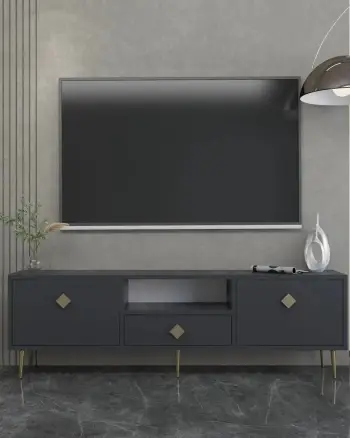 Komodë TV, ngjyrë antracit dhe ari, Skye Decor, 1308-DROP-1
