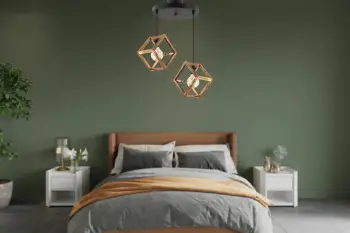 Llambë tavani Opviq, Cube Double B, metal dhe dru, natyrale/zezë