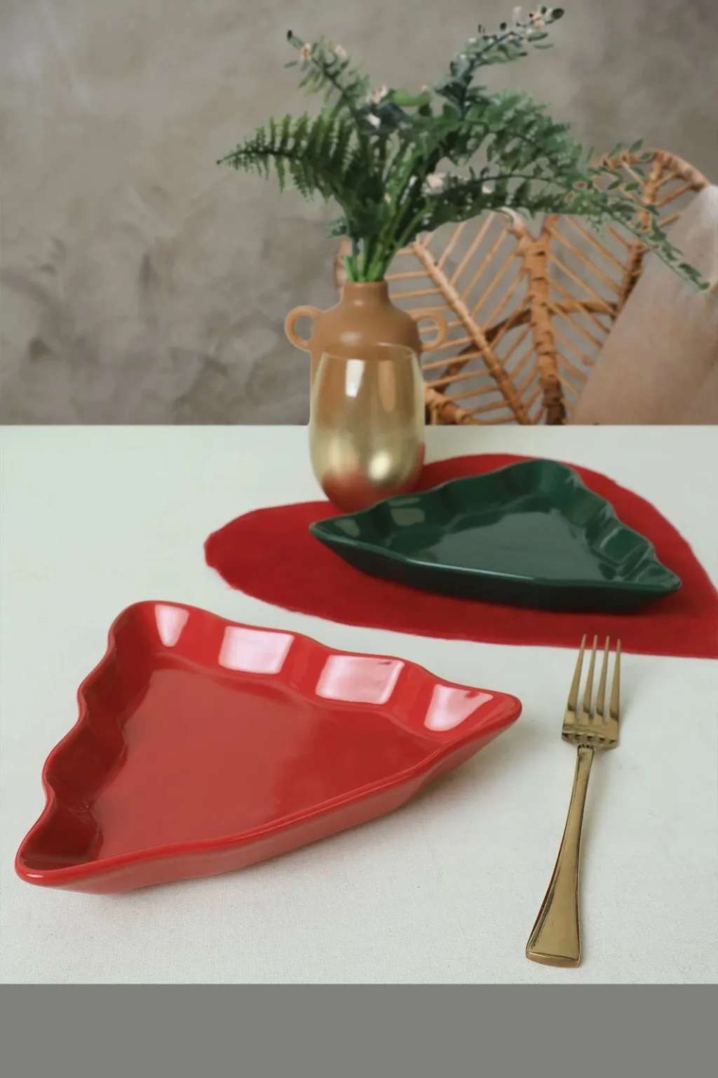 Set pjatash dekorative, 2 copë, Hermia Concept, jeshile dhe e kuqe, 22cm - 2