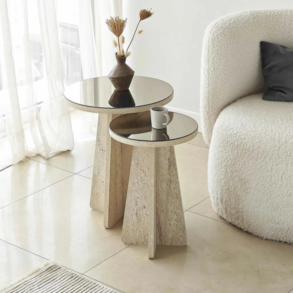 Set tavolinash anësore Skye Decor, Luna - Travertine - 1