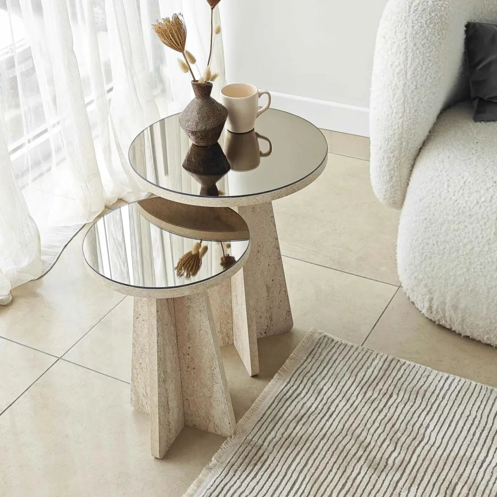 Set tavolinash anësore Skye Decor, Luna - Travertine - 6