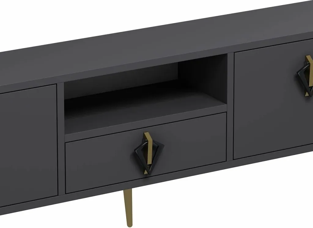 Komodë për TV Skye Decor, 1312-DROP-32, antracit, e zezë, e artë - 6