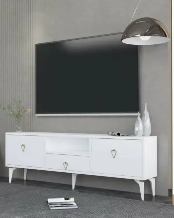 Komodë TV Skye Decor, e bardhë, e artë, 1302-DROP-1