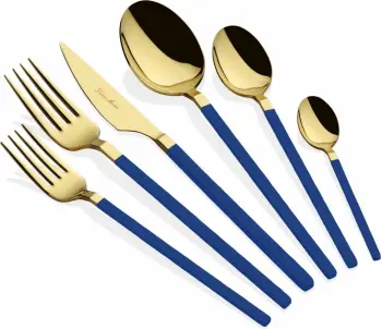 Set lugësh, pirunësh e thikash (36 copë), ngjyrë ari e kaltër, Hermia Concept Carre Titanium