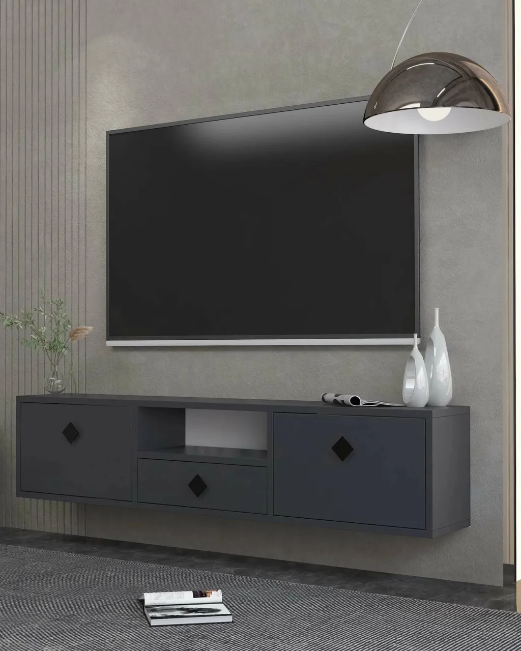 Komodë për TV, ngjyrë antracit dhe e zezë, Skye Decor, 1305-DROP-1 - 1