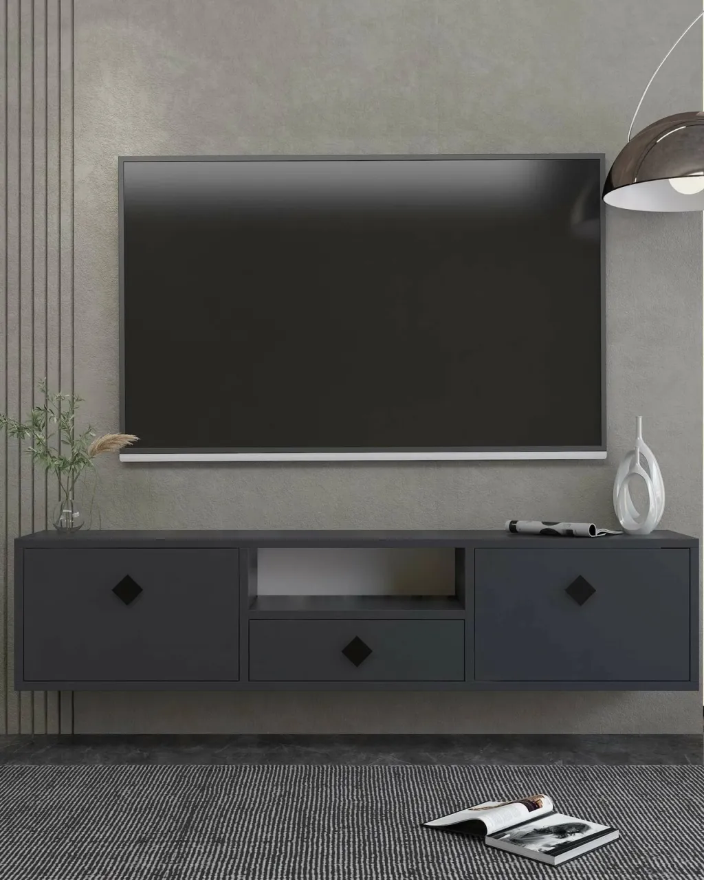 Komodë për TV, ngjyrë antracit dhe e zezë, Skye Decor, 1305-DROP-1 - 2