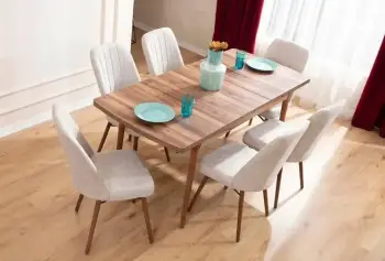 Tavolinë me karrige, set 7 pjesësh, ngjyrë krem, Skye Decor, Lidyana