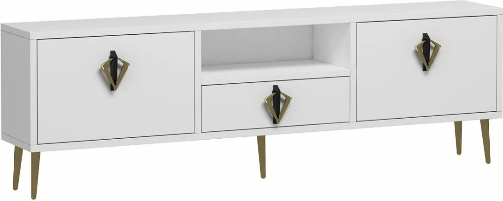 Komodë për TV Skye Decor, 1311-DROP-32, e bardhë, e zezë, e artë - 4