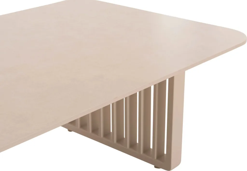 Set salloni për jashtë, 4 pjesë, kornizë alumini, ngjyrë krem, jastëkë bezhë, mbështetëse teak, tavolinë me sipërfaqe guri të sinterizuar, Candeo ETERNITY - 10