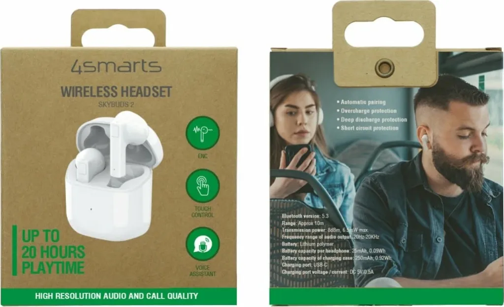 Kufje 4smarts SkyBuds 2, True Wireless Stereo, 20 - 20000 Hz, të bardha - 3