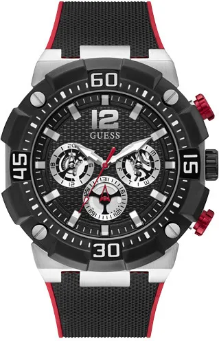 Orë dore për meshkuj Guess Navigator GW0264G1, e zezë/kuqe - 1