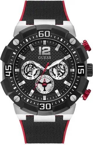 Orë dore për meshkuj Guess Navigator GW0264G1, e zezë/kuqe