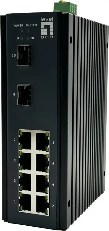 Switch LevelOne 10-Port L2 Plus Managed Gigabit Industrial, 8x 1GbE RJ45, 2x 1/2.5GbE SFP, DIN-Rail