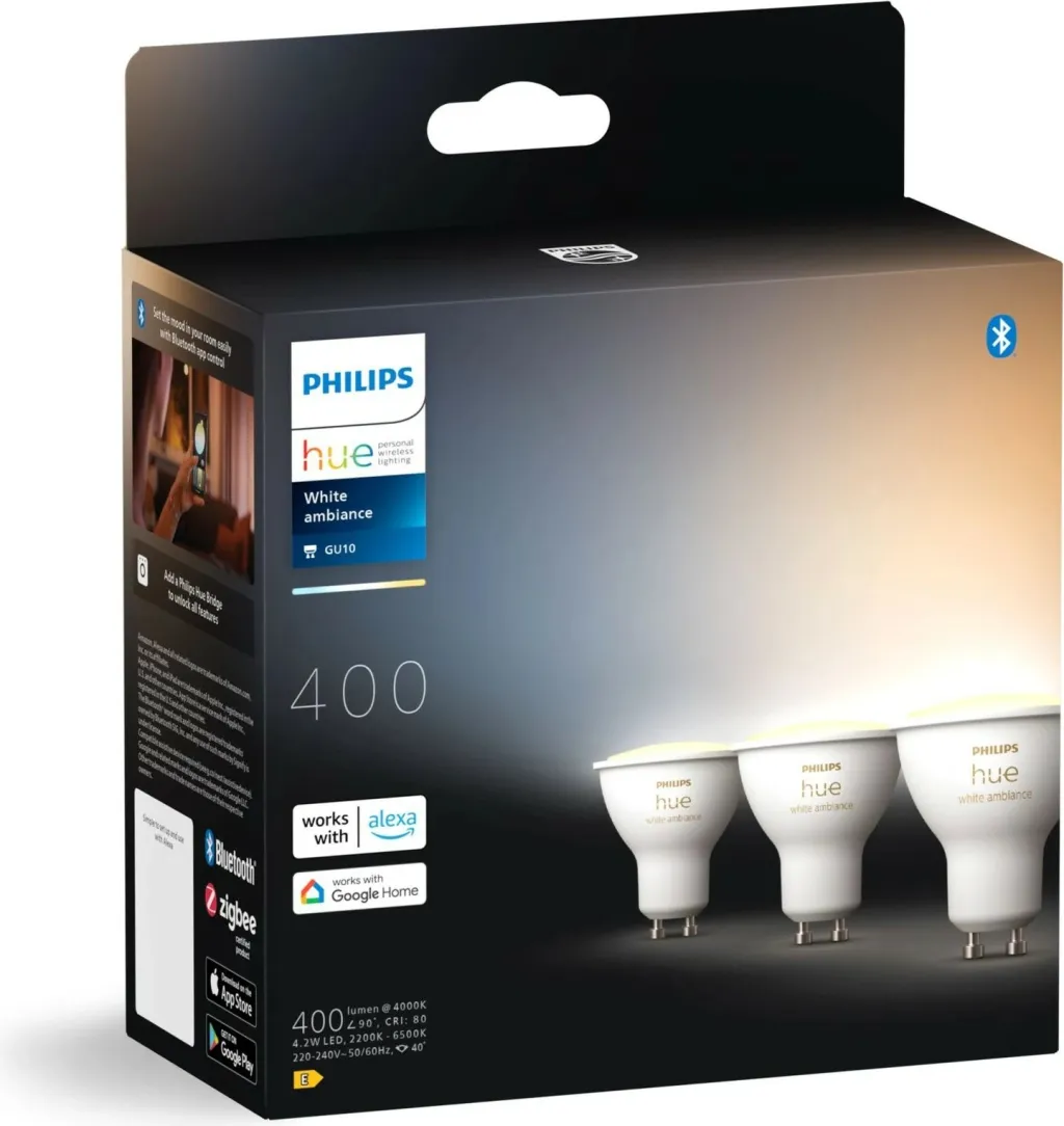 Spot GU10 Philips Hue White Ambiance, 3-pack, Bluetooth/Zigbee, Bardhë - 2