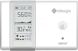 Sensor ambienti Milesight AM107, LoRaWAN, temperaturë, lagështi, CO2, PIR, TVOC, ekran E-Ink