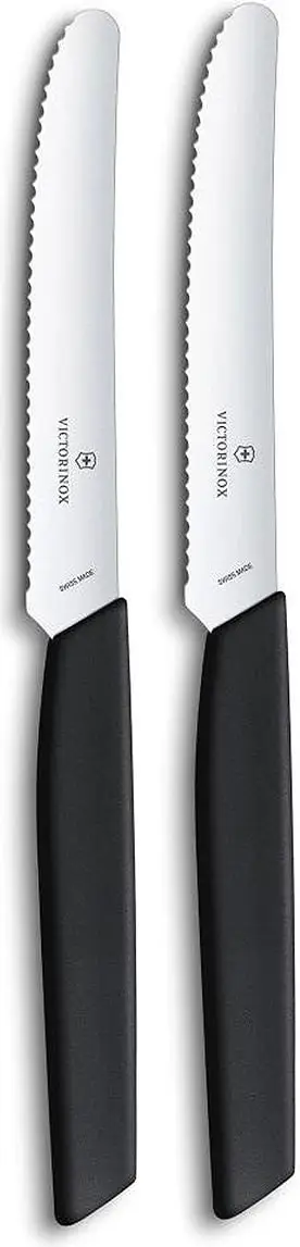 Thika kuzhine Victorinox Swiss Modern, 11cm, set 2 pjesë, të valëzuara, të zeza