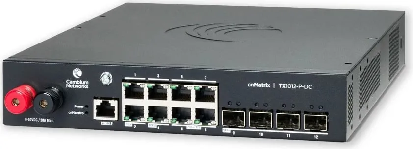 Switch Cambium Networks cnMatrix TX1012-P-DC, Managed, L2/L3, Gigabit Ethernet, PoE, Rack mounting - 1
