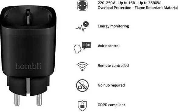 Smart WiFi Plug Hombli HBPP-0205, Wireless, iOS/Android, E zezë - 4