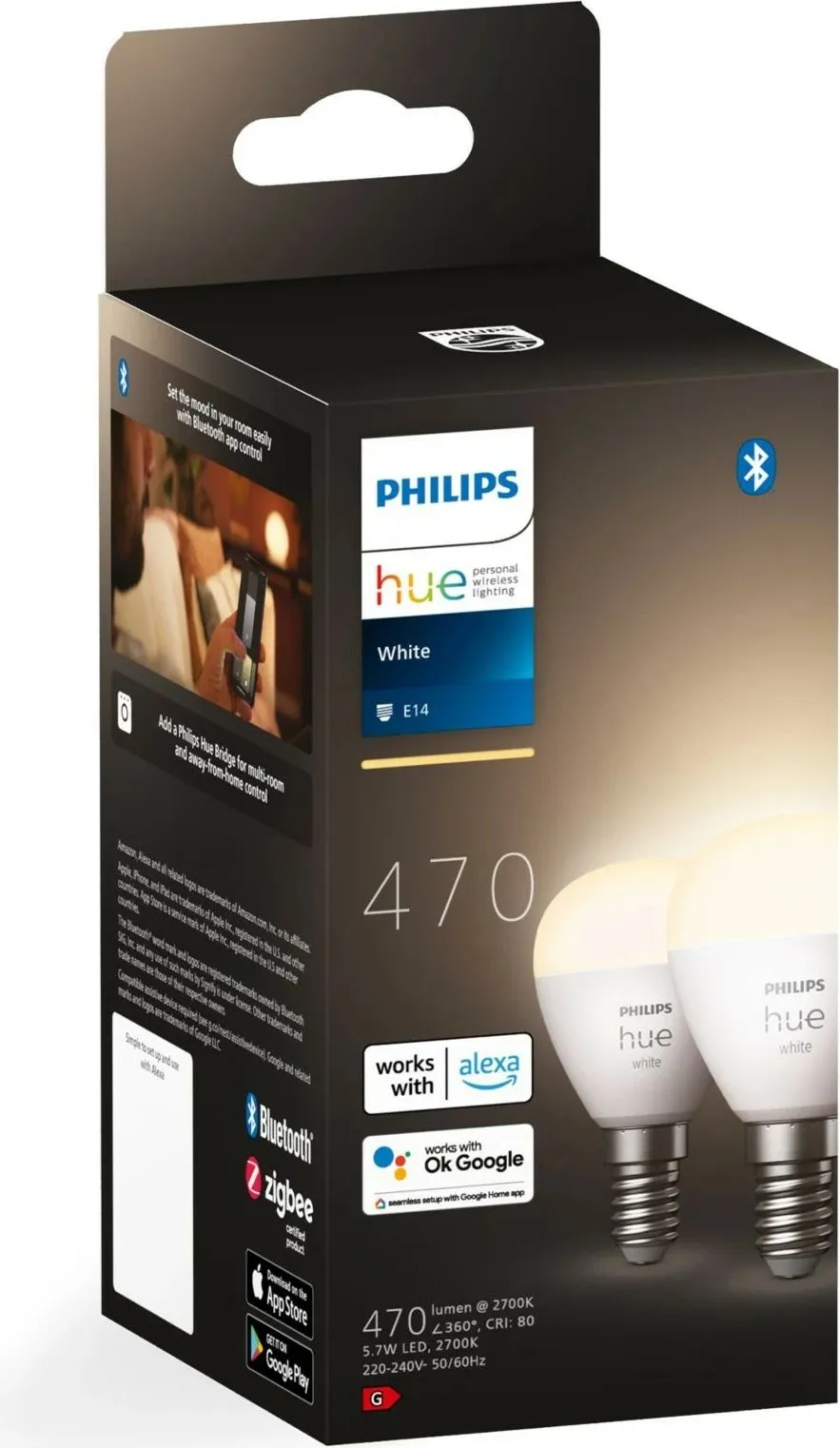 Llambë e mençur Philips Hue White Lustre, E14, 2 copë, LED, Bluetooth/Zigbee, e bardhë - 4