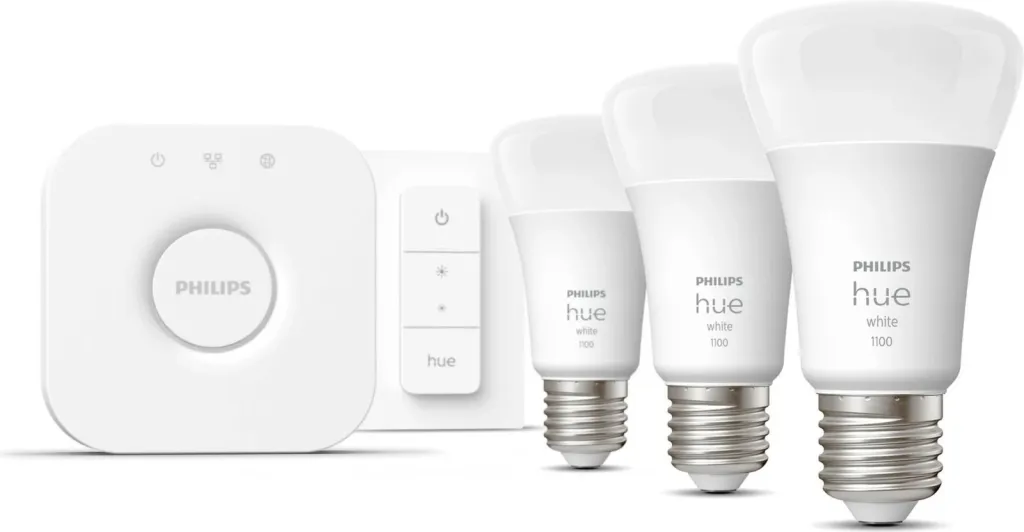 Set ndriçimi inteligjent Philips Hue Starter Kit, Bridge, 3 llamba E27 9.5W, dimmer switch, e bardhë e ngrohtë - 2