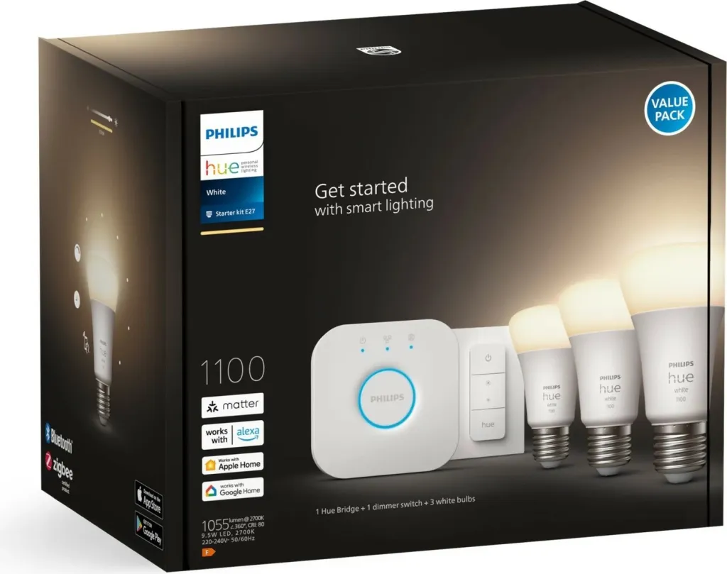 Set ndriçimi inteligjent Philips Hue Starter Kit, Bridge, 3 llamba E27 9.5W, dimmer switch, e bardhë e ngrohtë - 3