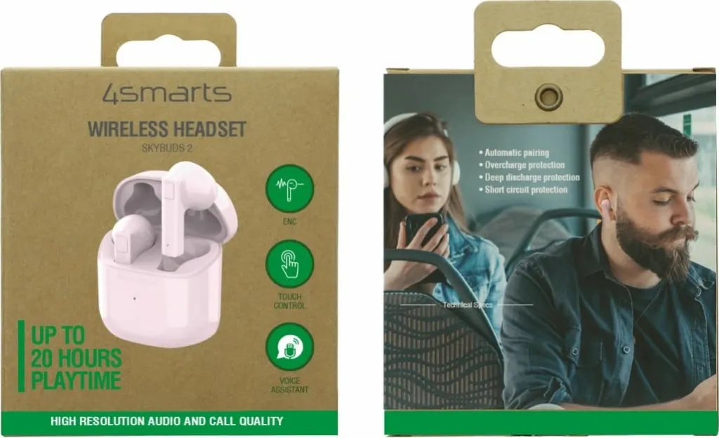 Kufje 4smarts SkyBuds 2, True Wireless Stereo, 20 - 20000 Hz, Rozë - 3