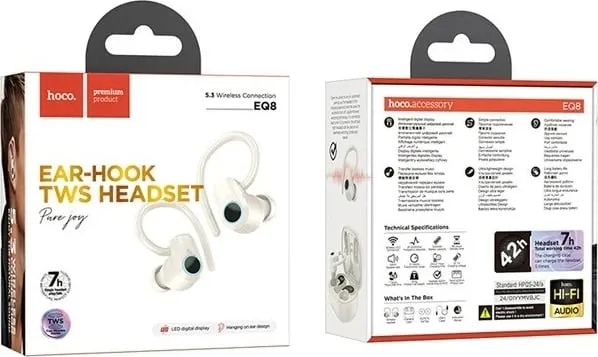 Kufje wireless HOCO EQ8 Pure Joy, in-ear, Bluetooth 5.3, me kuti karikimi, e bardhë - 4